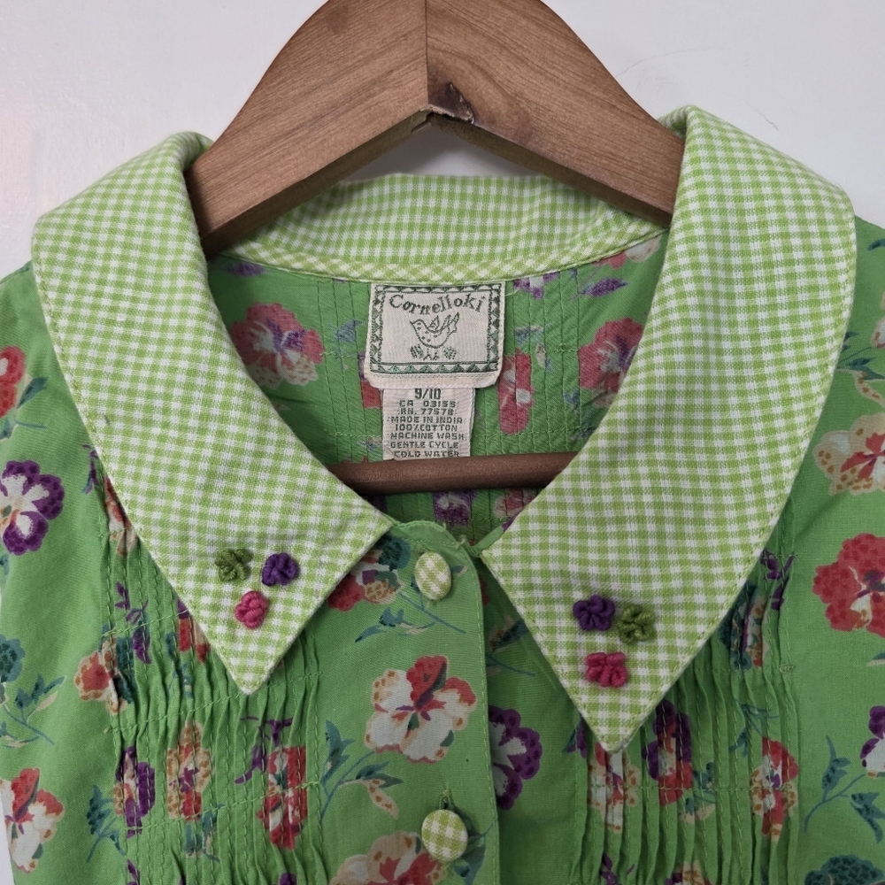Vintage Cornelloki Dress by April Cornell – Girls Size 9/10 – Green/Pansy Floral - Picture 2 of 8